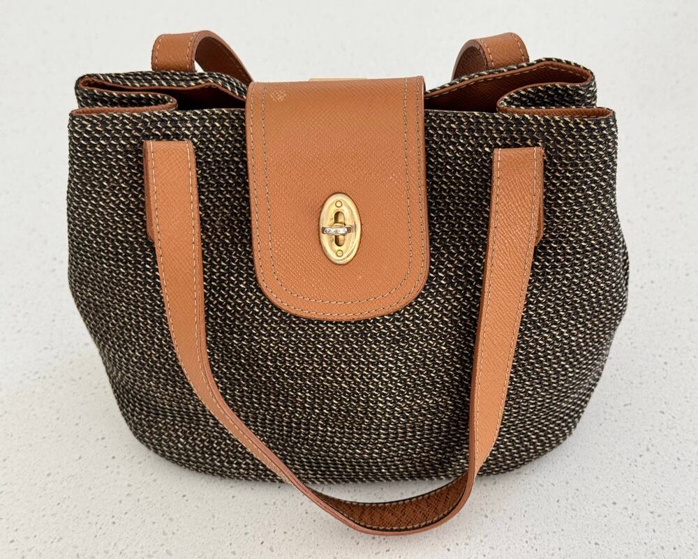 Eric Javits New York Woven Leather Trim Handbag